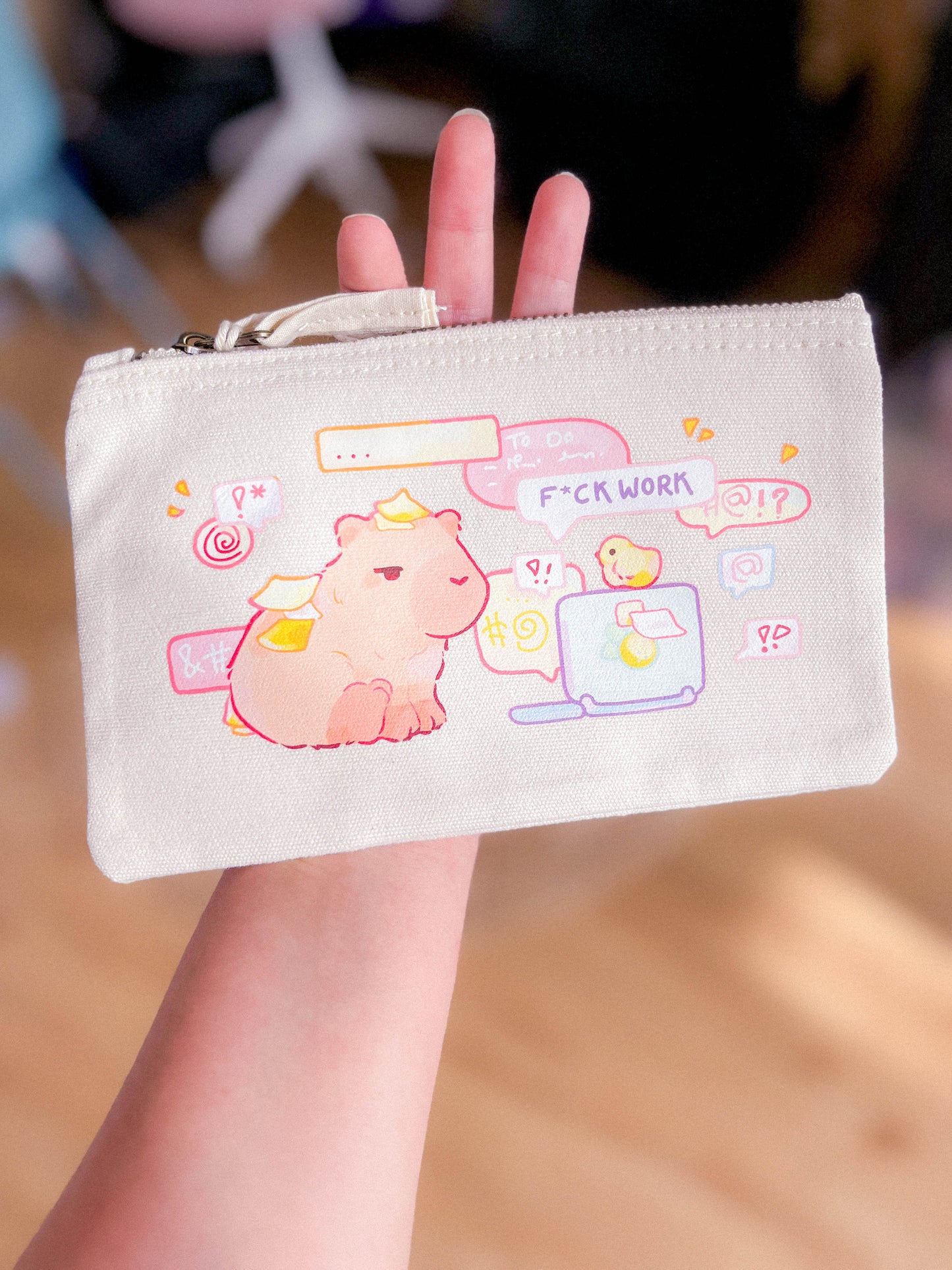 Capybara Work Sucks Reißverschlusstasche | Kleine Reißverschlusstasche | Kawaii Etui | Kleine Tasche oder Federmäppchen für die Arbeit | Miamouz