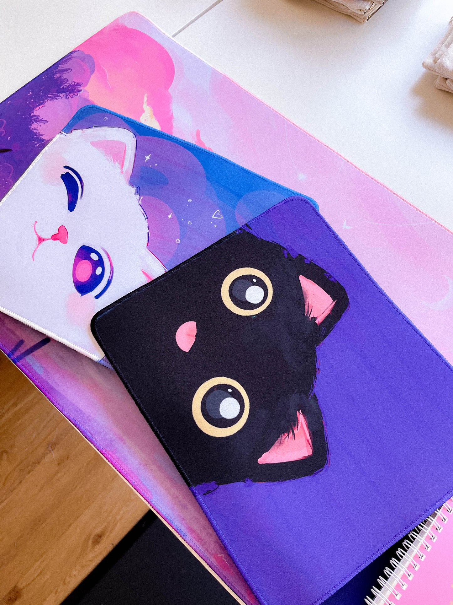 Cute White Cat Mouse Pads | Desk Mat | Kawaii Mousepad | Play Mat | Miamouz