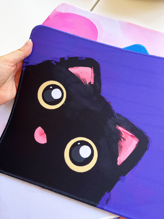 Schwarze Blep-Katzen-Mauspads | Schreibtischunterlage | Kawaii-Mauspad | Spielmatte | Miamouz