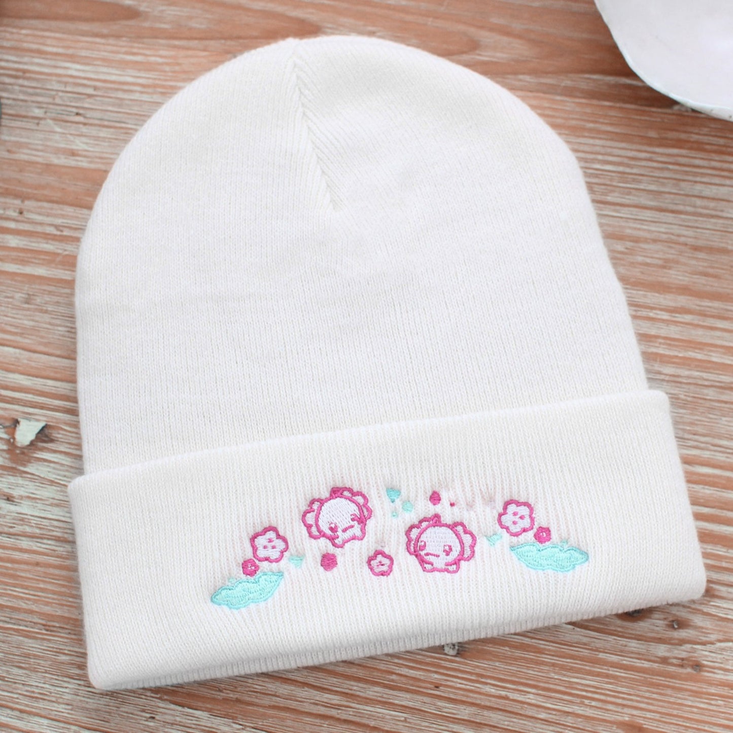 Cute Axolotl Winter Hat | White Warm Beanie | Kawaii Aesthetic Birthday Gift for Her | Christmas Present for Him | Miamouz