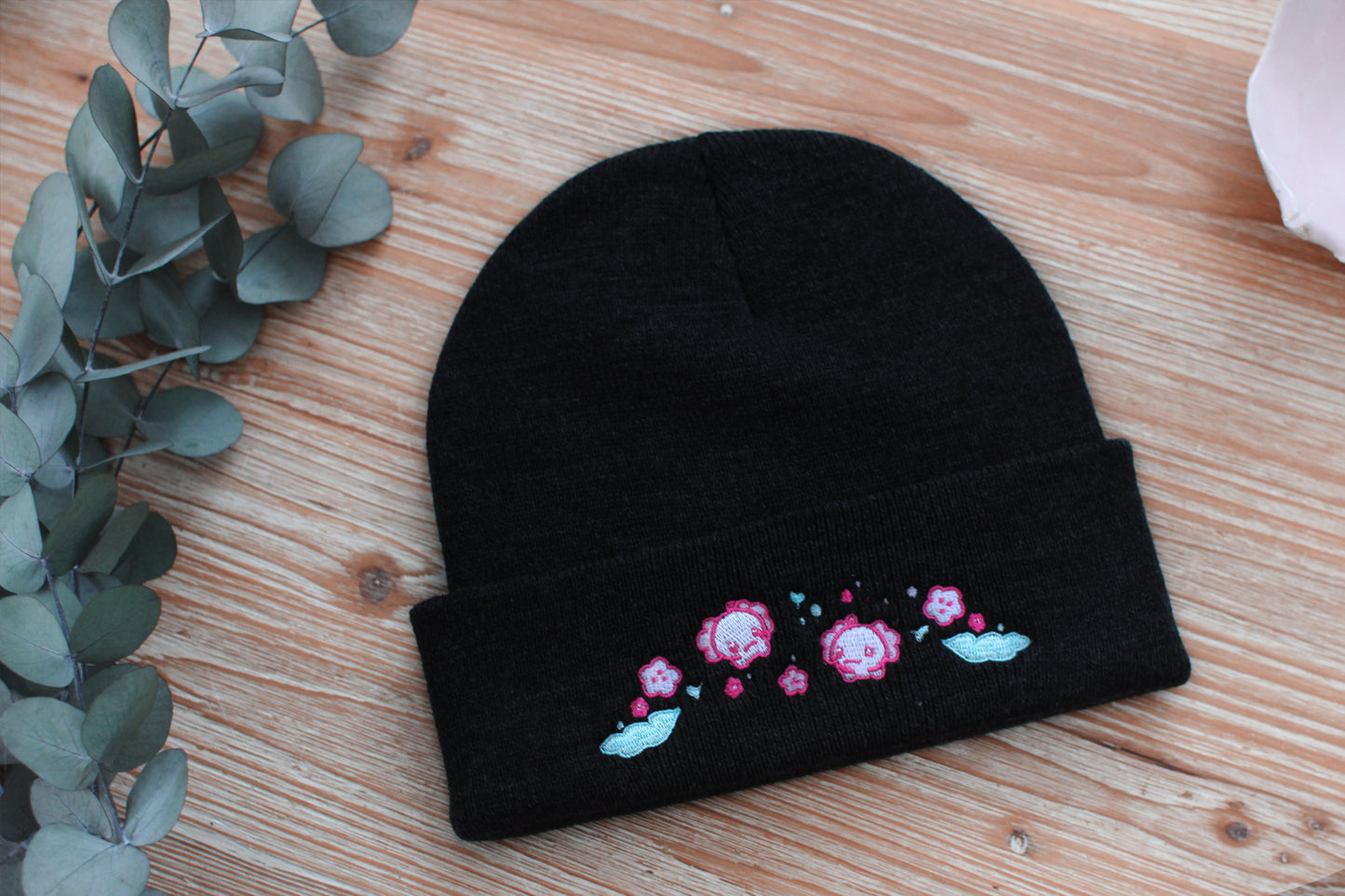 Cute Axolotl Winter Hat | Black Warm Beanie | Kawaii Aesthetic Birthday Gift for Her | Christmas Present for Him | Miamouz