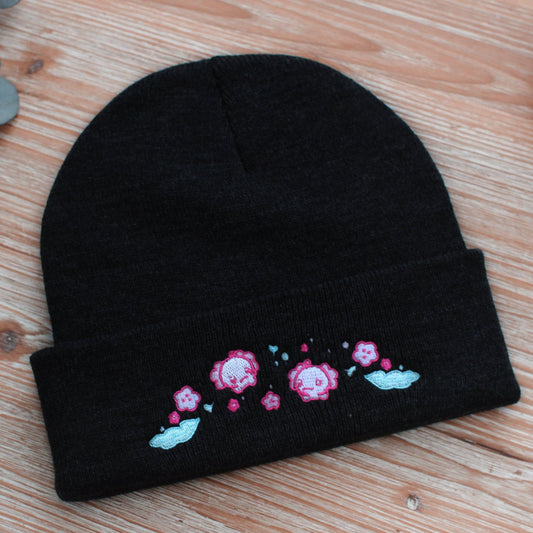 Cute Axolotl Winter Hat | Black Warm Beanie | Kawaii Aesthetic Birthday Gift for Her | Christmas Present for Him | Miamouz