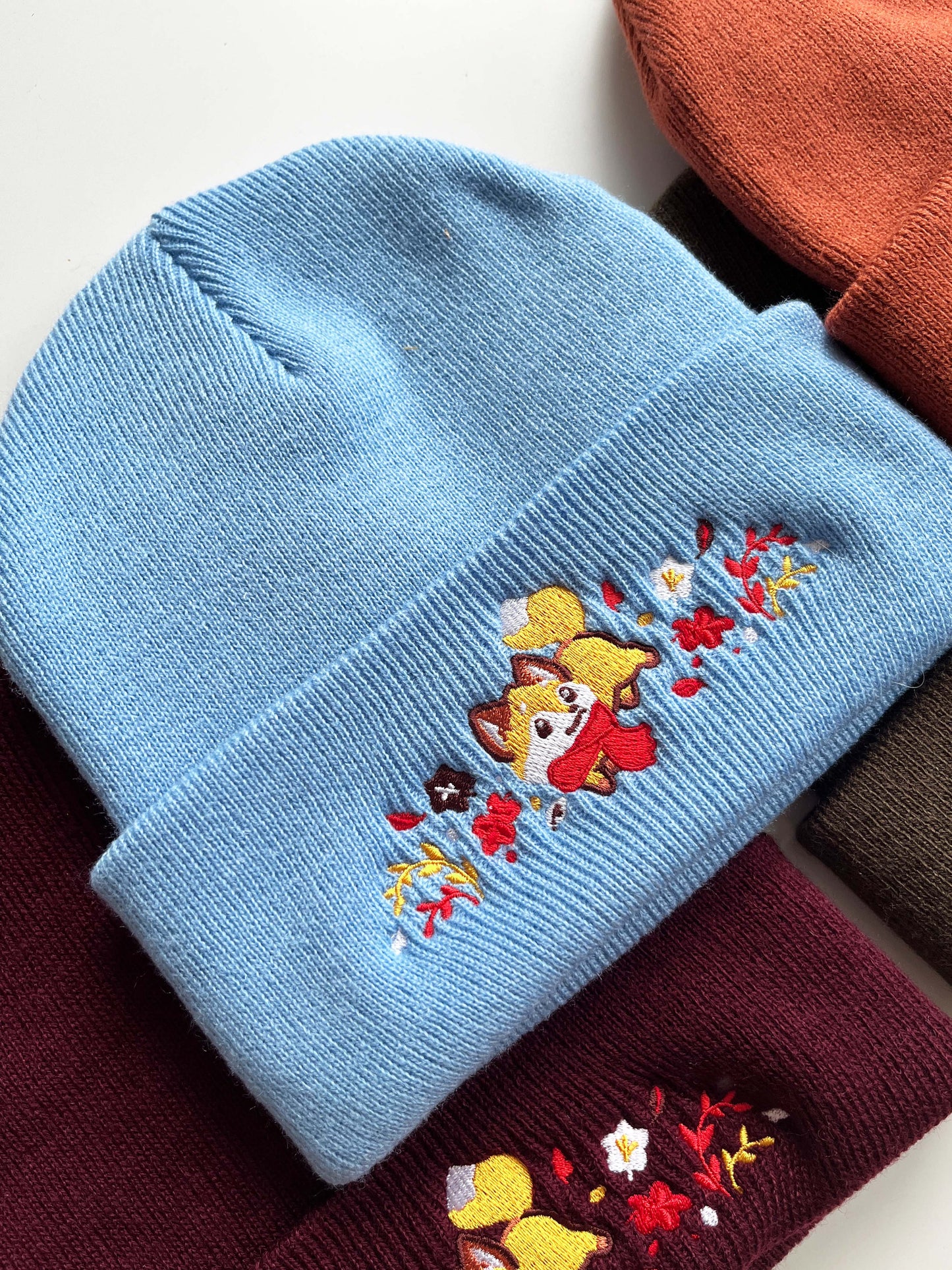 Foxy Fall Winter Hat | Sky Blue Warm Beanie | Fox Kawaii Aesthetic Birthday Gift for Her | Christmas Present for Him | Miamouz