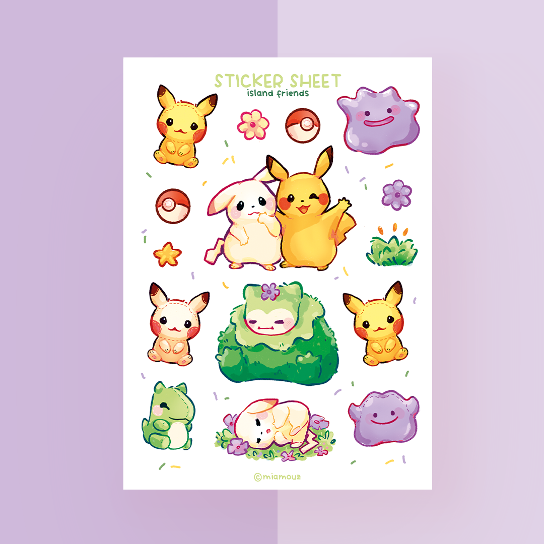Island Friends Sticker Sheet | A6 Glossy Sticker Sheet | Little Monsters Stickers | Inspired Art Planner Stickers | Stickersheet | Vinyl Sticker Sheet
