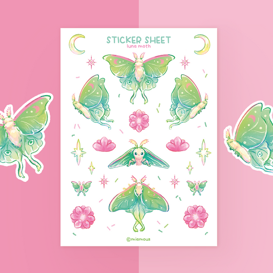 Luna Moth | A6 Glossy Sticker Sheet | Insect Stickers | Whimsical Planner Stickers | Stickersheet | Vinyl Sticker Sheet