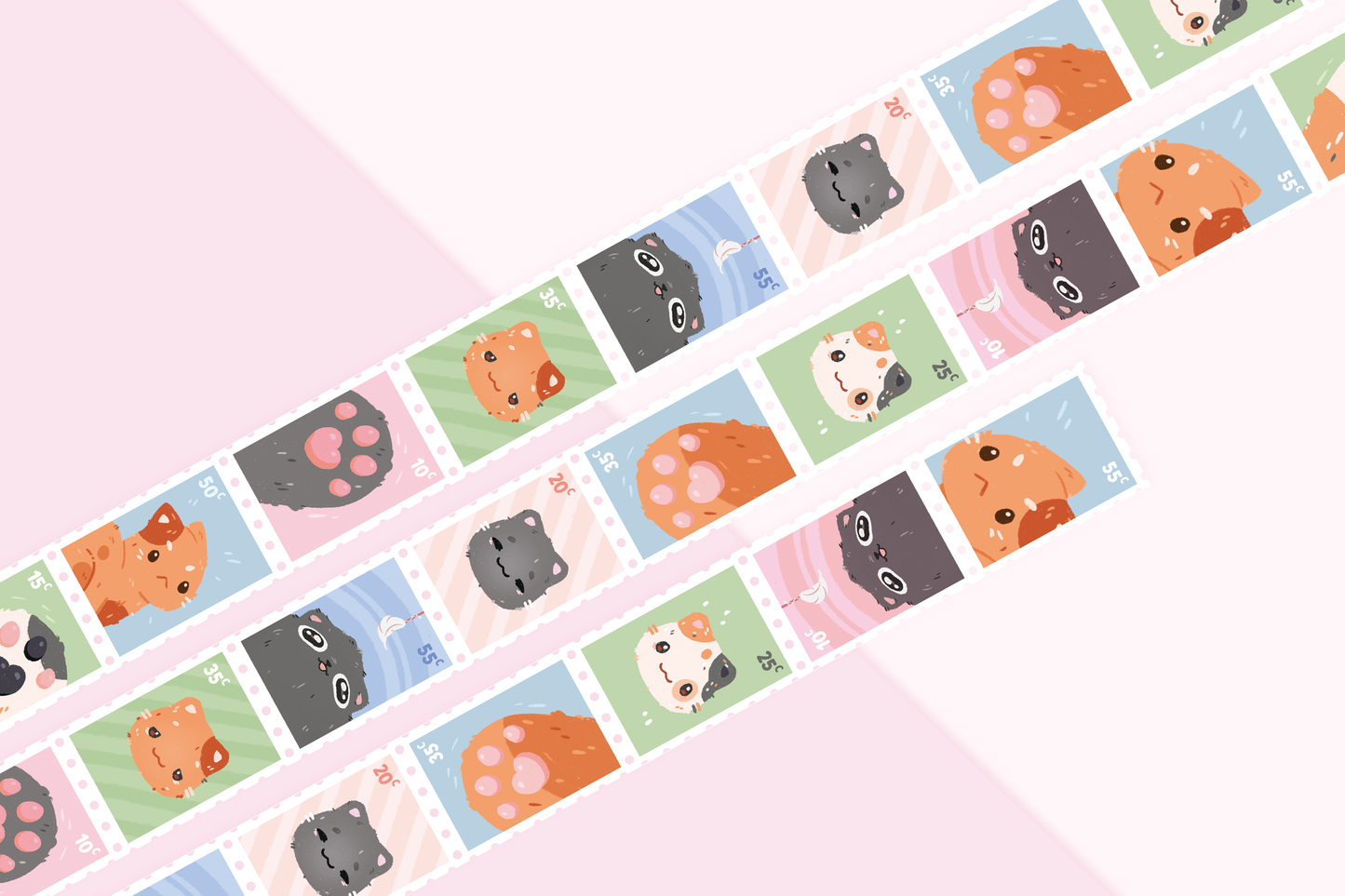 Angry Cat Stamp Washi Tape | 10m Roll | Artist Masking Tape | Decorative Planner Tape | Kawaii Calendar Journal Stationery