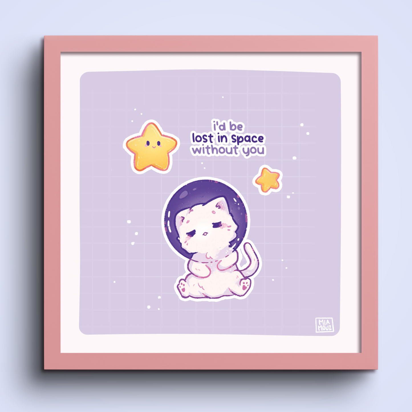 I'd Be Lost In Space Without You 15x15 Art Print | Cat Pastel Square Art Print | Greeting Card | Linen Cardboard | Home Decor | Wall Art