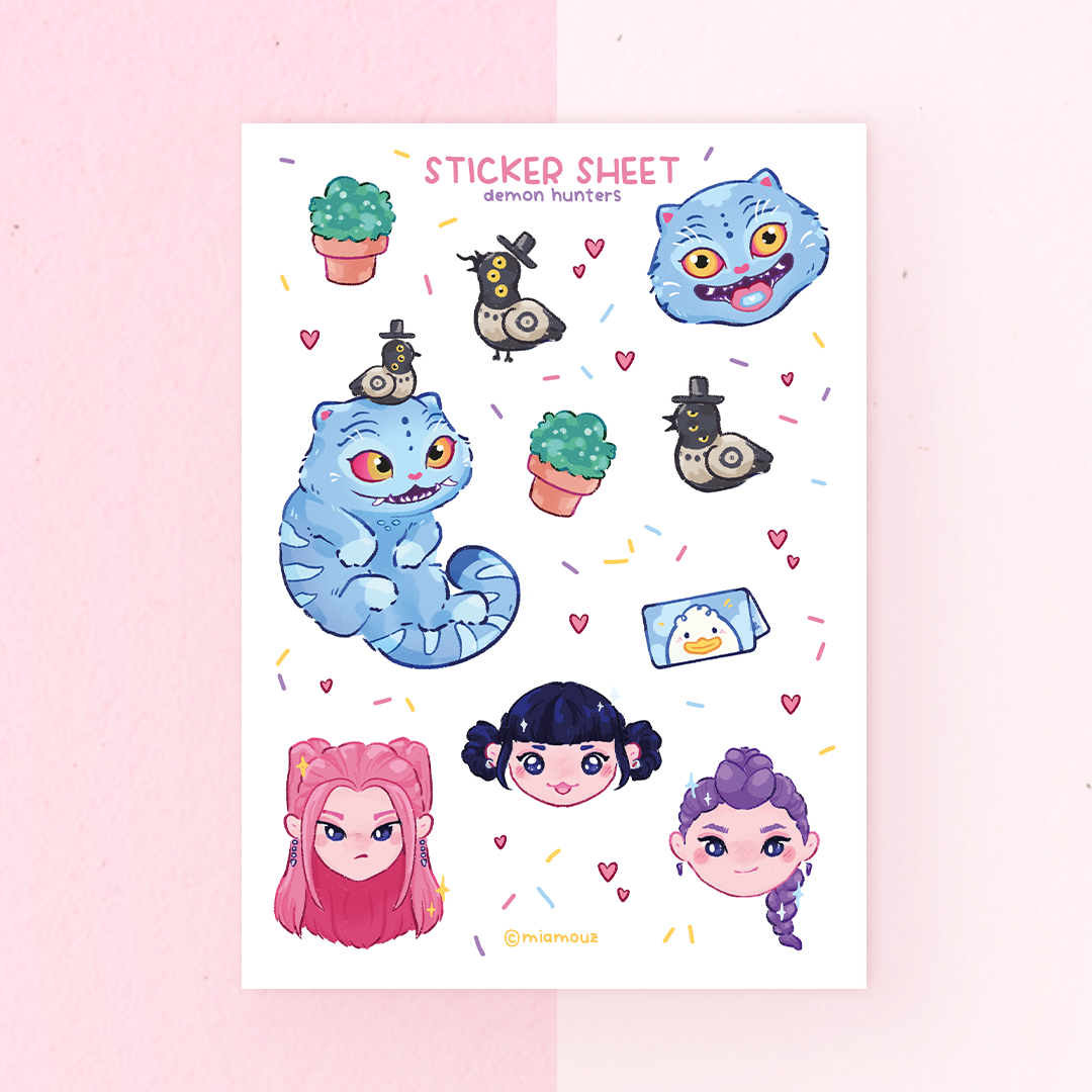 Limited Kpop Sticker Sheet | A6 Matte Sticker Sheet | Kpop Demon Huntress Stickers | Planner Stickers | Tiger and Crow Stickersheet | Vinyl Sticker Sheet