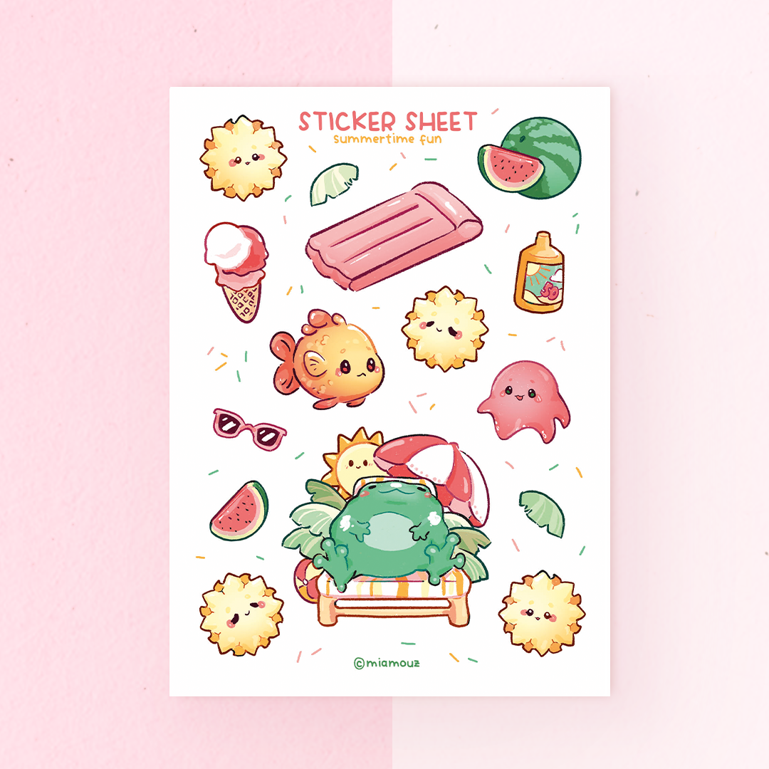 Summer Time Fun with Sunbathing Frog | A6 Matte Sticker Sheet | Frog Stickers | Sea Planner Stickers | Sun and Bathing Stickersheet | Vinyl Sticker Sheet
