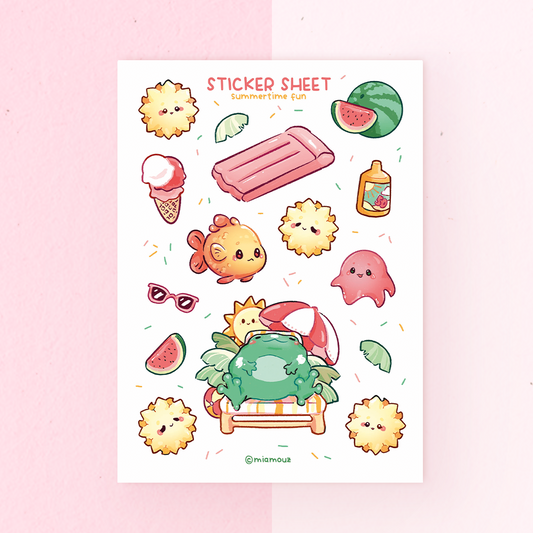 Sommerlicher Spaß mit sonnenbadendem Frosch | A6 Matt-Aufkleberbogen | Froschaufkleber | Meerplaner-Aufkleber | Sonne und Badeaufkleberbogen | Vinyl-Aufkleberbogen