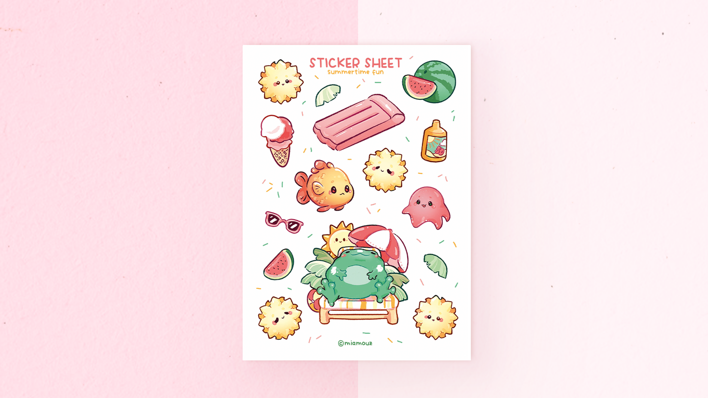 Summer Time Fun with Sunbathing Frog | A6 Matte Sticker Sheet | Frog Stickers | Sea Planner Stickers | Sun and Bathing Stickersheet | Vinyl Sticker Sheet