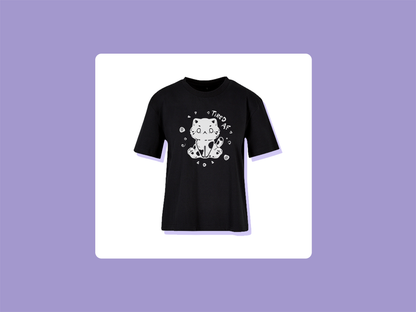 Tired AF Cat T-Shirt | Oversized Feminine Cut | Handprinted Tshirt | Miamouz