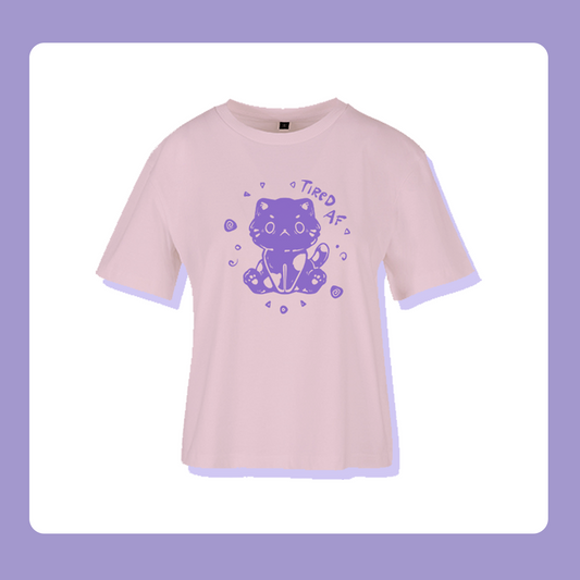 Last Piece S M XXL Tired AF Cat T-Shirt | Oversized Feminine Cut | Handprinted Tshirt | Miamouz