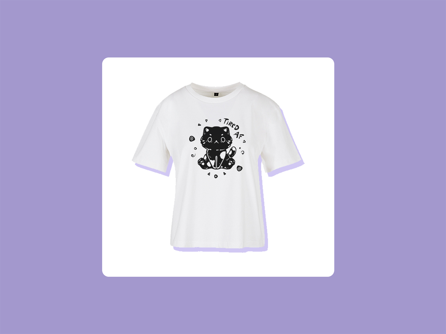 Tired AF Cat T-Shirt | Oversized Feminine Cut | Handprinted Tshirt | Miamouz