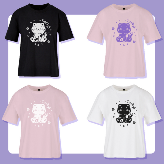 Tired AF Cat T-Shirt | Oversized Feminine Cut | Handprinted Tshirt | Miamouz