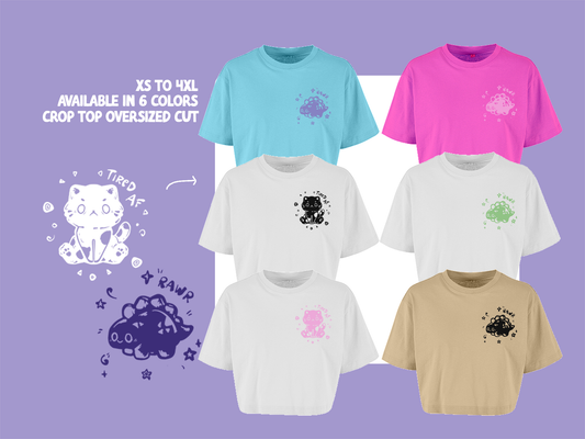 Last Pieces XS S M L XL 2XL Tired AF Cat & Rawr Dinosaur T-Shirt | Oversized Crop Top Cut | Handprinted Tshirt | Miamouz (Kopie)