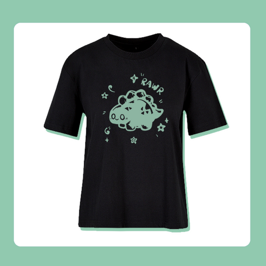 Last Piece XL Rawr Dinosaur T-Shirt | Oversized Feminine Cut | Handprinted Tshirt | Miamouz