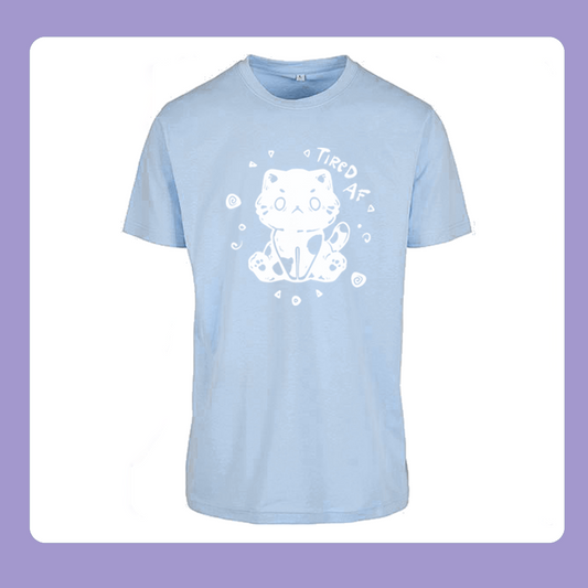 Last Piece XL Tired AF Cat Thick Fabric T-Shirt | Oversized Unisex Cut | Handprinted Tshirt | Miamouz