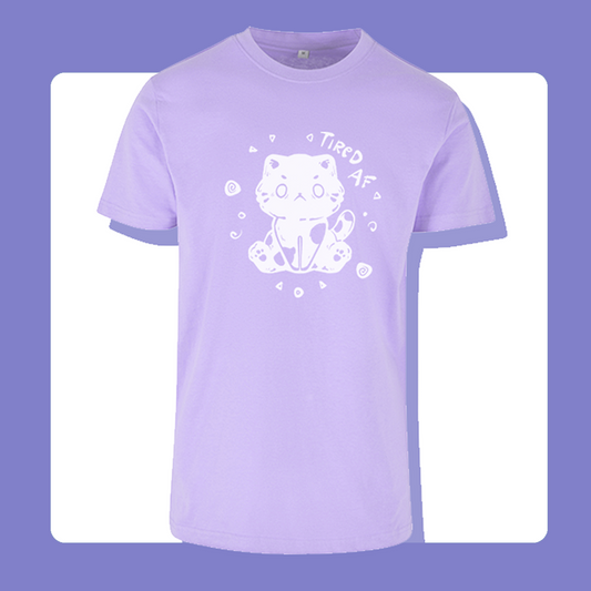 Last Piece L Tired AF Cat T-Shirt | Unisex Cut | Handprinted Tshirt | Miamouz