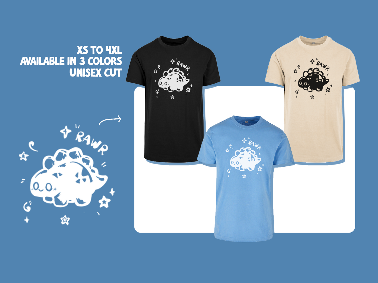 Rawr Dinosaur T-Shirt | Unisex Cut | Handprinted Tshirt | Miamouz