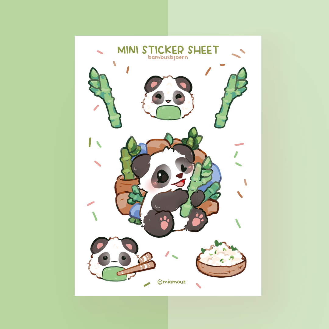 Bambusbjörn Panda Bear & Bamboo | A6 Matte Sticker Sheet | Animal Stickers | Planner Stickers | China Stickersheet | Vinyl Sticker Sheet