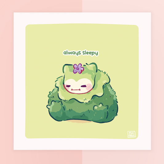 Always Sleepy 15x15 Art Print | Kawaii Island Friends Square Art Print | Inspired Art Greeting Card | Linen Cardboard | Little Monsters Home Decor | Wall Art