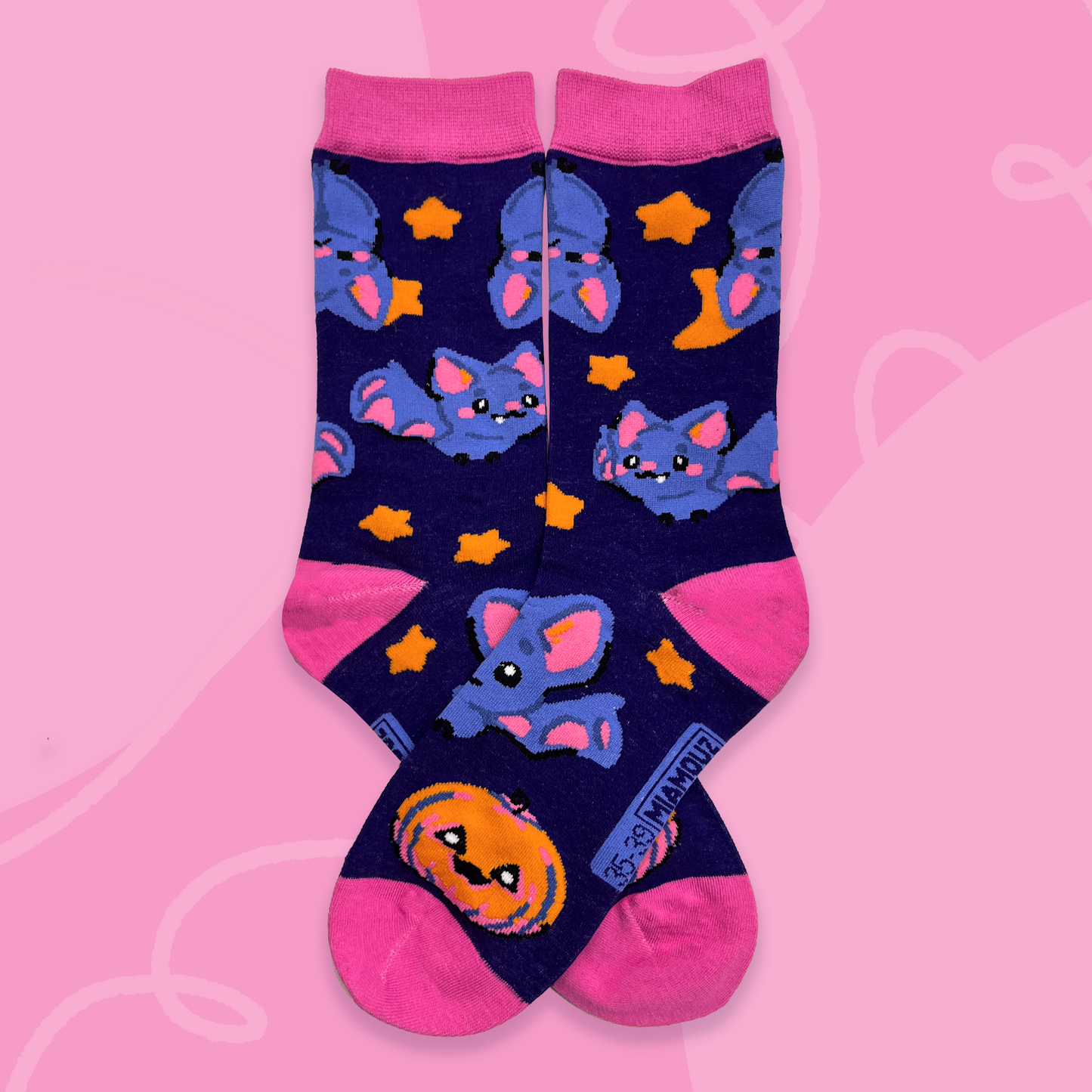 Cheeky Bats Socks | Colorful Cute Funny Halloween Sock | Handmade by Artist | Kawaii Birthday Gift for Her | Christmas Present for Him