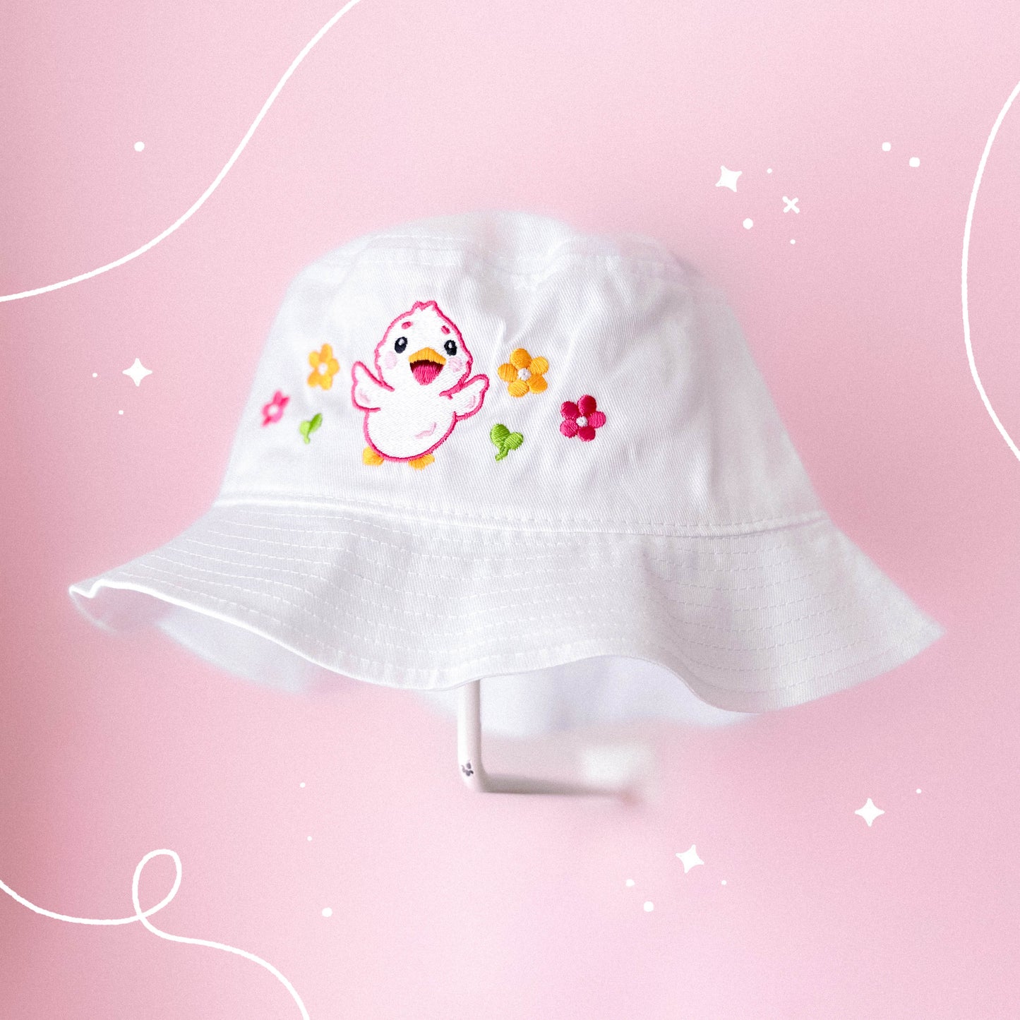 Flower Duck Bucket Hat | White Y2K Fashion | Kawaii Aesthetic Birthday Gift for Her | Christmas Present for Him | Cute Accessories