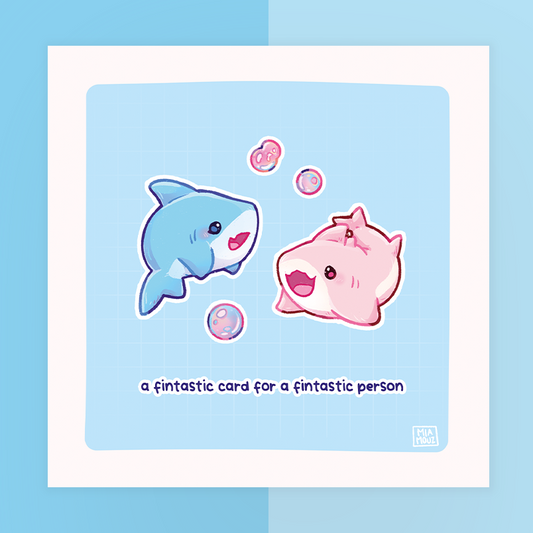 A Fintastic Card 15x15 Art Print | Kawaii Shark Square Art Print | Greeting Card | Linen Cardboard | Home Decor | Wall Art