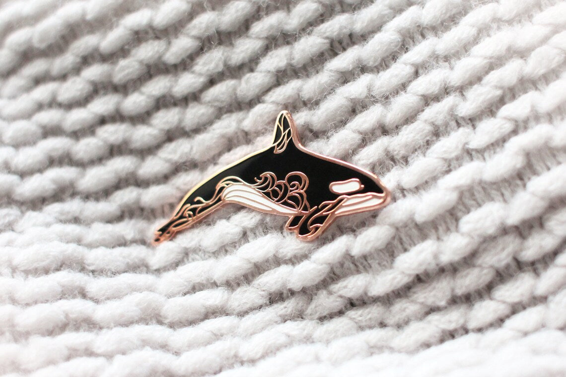 Elegant Orca Hard Enamel Pin | Copper Rosegold | Aesthetic Birthday Gift | Christmas Present | | Miamouz