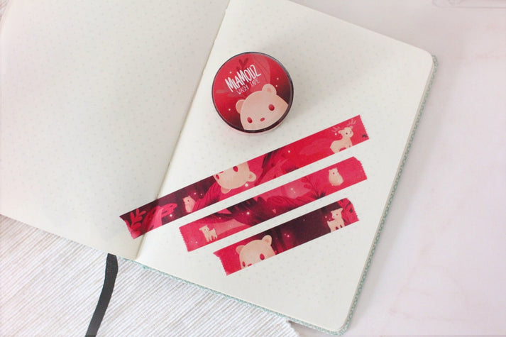 Bear & Magic Forest | 10m x 15mm Roll | Cozy Planner | Artist Masking Tape | Fall Decorative Planner Tape | Kawaii Calendar Journal Stationery