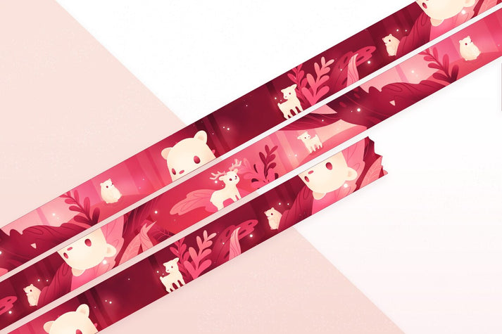 Bear & Magic Forest | 10m x 15mm Roll | Cozy Planner | Artist Masking Tape | Fall Decorative Planner Tape | Kawaii Calendar Journal Stationery