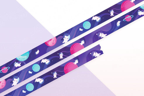 Cats In Space Washi Tape | 10m x 15mm Roll | Artist Masking Tape | Decorative Planner Tape | Kawaii Calendars Journal Stationery | Miamouz