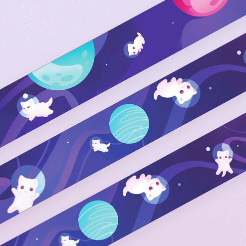 Cats In Space Washi Tape | 10m x 15mm Roll | Artist Masking Tape | Decorative Planner Tape | Kawaii Calendars Journal Stationery | Miamouz