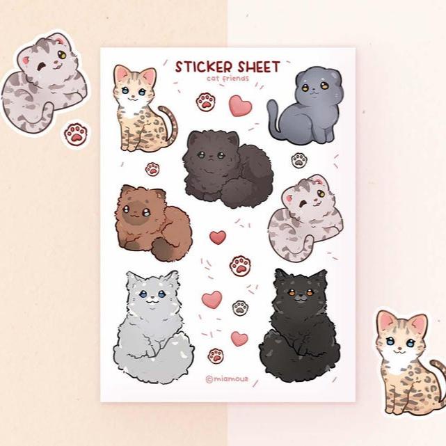 Cat friends | A6 Matte Sticker Sheet | Maine Coon British Short Hair Bengal Ragdoll Persian Sticker | Vinyl Sticker Sheet | Journaling