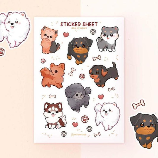 Dog Friends | A6 Matte Sticker Sheet | Dachshund Shiba Chihuahua Samoyed Husky Poodle Rottweiler Sticker | Vinyl Sticker Sheet | Journaling