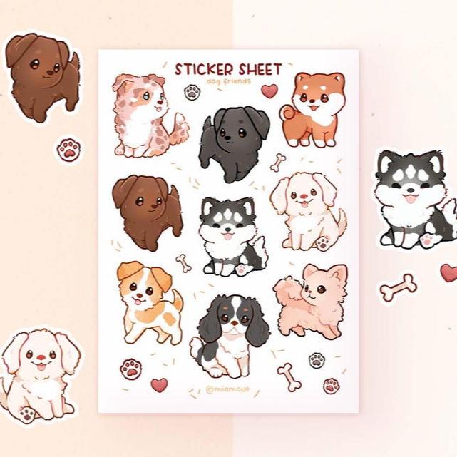 Dog Friends | A6 Matte Sticker Sheet | Border Collie Labrador Golden Retriever Husky Jack Russell Sticker | Vinyl Sticker Sheet | Journaling