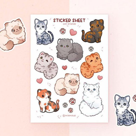 Cat friends | A6 Matte Sticker Sheet | Maine Coon Tortie Tuxedo Bengal Ragdoll Persian Grey Tabby Sticker | Vinyl Sticker Sheet | Journaling