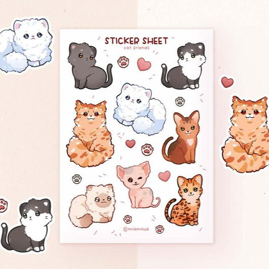 Cat friends | A6 Matte Sticker Sheet | Maine Coon Sphynx Tuxedo Black Cat Persian Abyssinian Sticker | Vinyl Sticker Sheet | Journaling