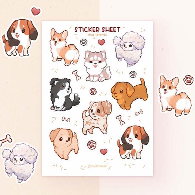 Dog Friends | A6 Matte Sticker Sheet | Corgi Dachshund Husky Beagle Poodle Labrador Border Collie Sticker | Vinyl Sticker Sheet | Journaling