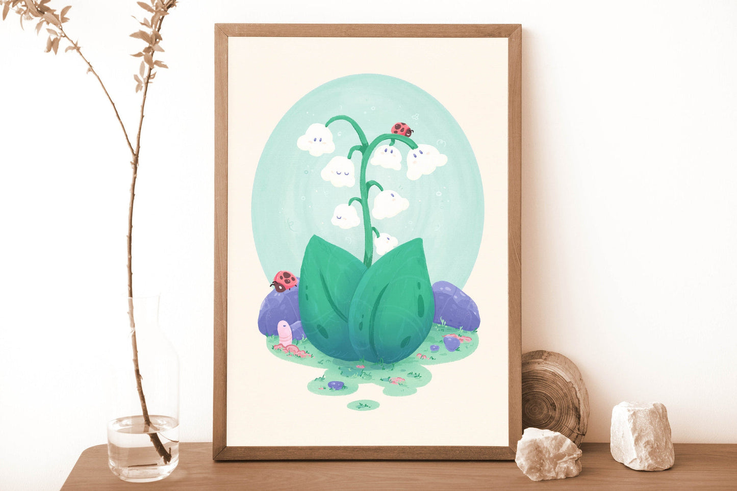 Lilies of the Valley & Friends A4 Print | Cozy Earthy Nature Art Print | Premium Linen Cardboard | Home Decor | Wall Art | Art by Miamouz