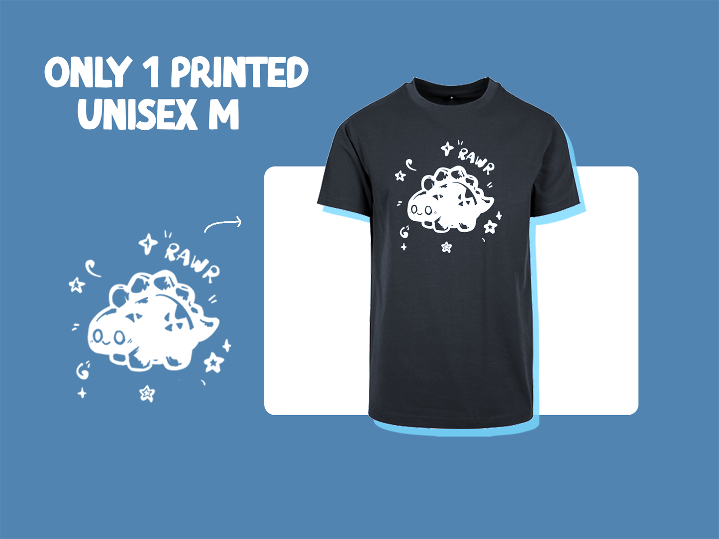 Last Piece Dark Grey M Rawr Dinosaur T-Shirt | Unisex Cut | Handprinted Tshirt | Miamouz