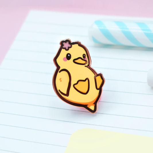 Cute Duck with Flower Enamel Pin | Cute Adventurer Hard Enamel Pin | Duckling Art | Kawaii Aesthetic Birthday Gift | Christmas Present