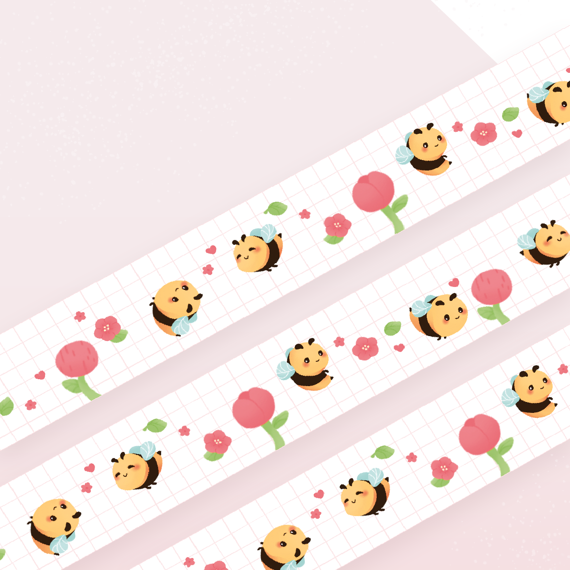 Bee Happy Cute Washi Tape | 10m x 15mm Roll | Artist Masking Tape | Decorative Planner Tape | Kawaii Calendar Journal Stationery | Miamouz