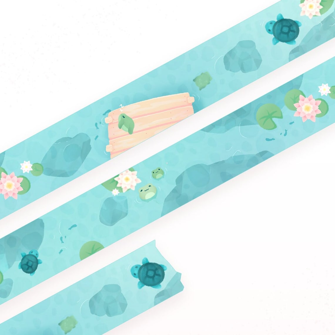 Frog & Turtle | A Day At The Lake | 10m x 15mm Roll | Artist Masking Tape | Decorative Planner Tape | Kawaii Calendar Journal Stationery