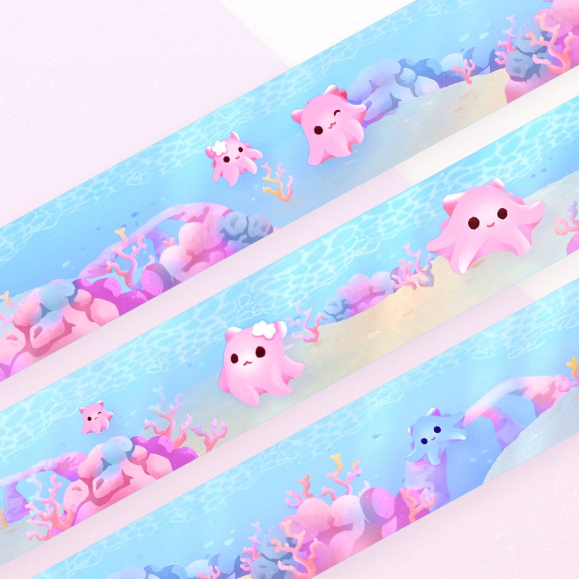 Dreamy Reef Dumbo Octopus | 10m x 15mm Roll | Cute Planner | Art Masking Tape | Decorative Planner Tape | Kawaii Calendar Journal Stationery