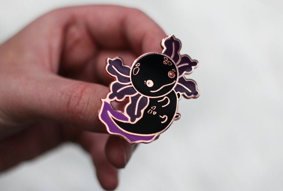 Black Axolotl Pin | Rosegold Hard Enamel Pin | Kawaii Pin Badge | Aesthetic Birthday Gift for Her | Christmas Present for Him | Miamouz