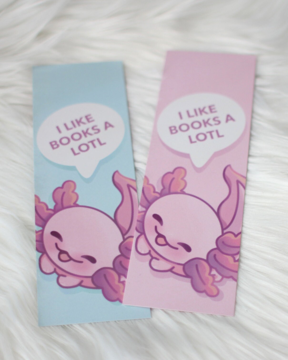 Axolotl Bookmark | I Like Books A Lotl | Pink & Blue Reading Accessoiries | Sharp and Rounded Corners | Miamouz