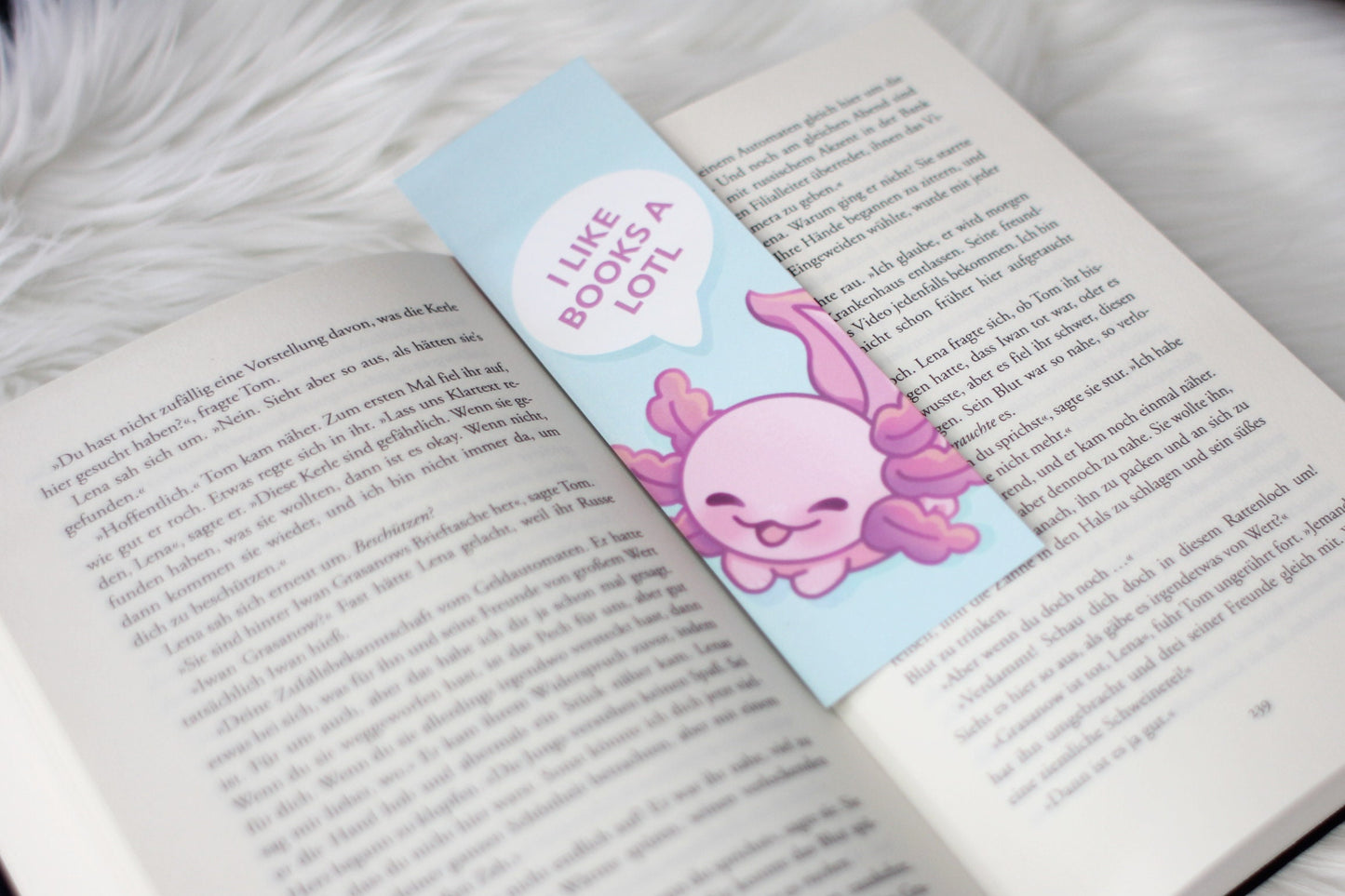 Axolotl Bookmark | I Like Books A Lotl | Pink & Blue Reading Accessoiries | Sharp and Rounded Corners | Miamouz