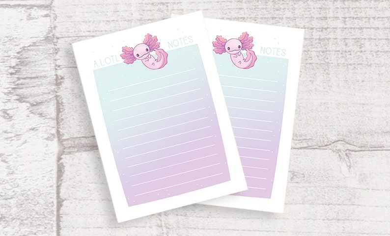 A Lotl Notes | A6 Notepad | Notes | Axolotl Art | Cute Stationery | 50 Pages | Miamouz